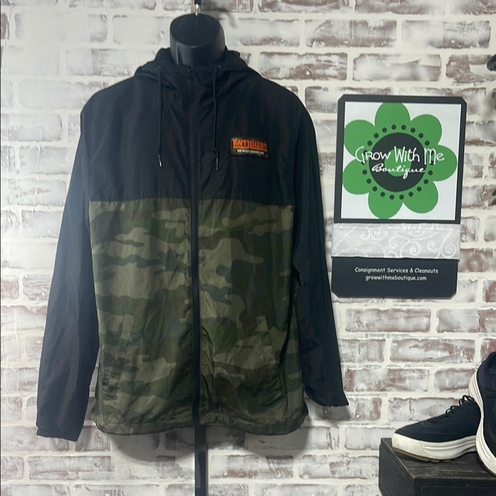Enthuzst Black and Green camo Windbreaker Jacket adult large - Picture 2 of 9